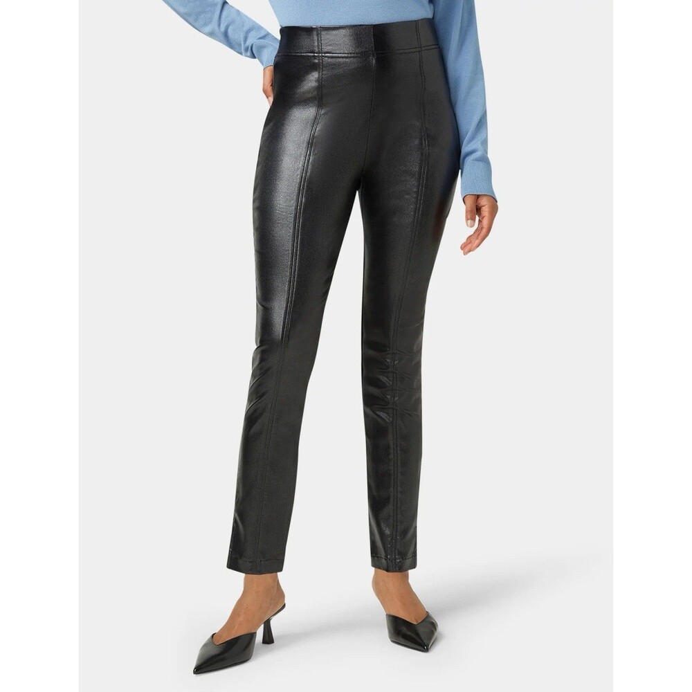 Hue Faux Leather Coated Hi-Rise Cigarette Pant Black Size Medium